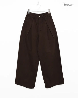 Cotton pintuck wide-leg pants