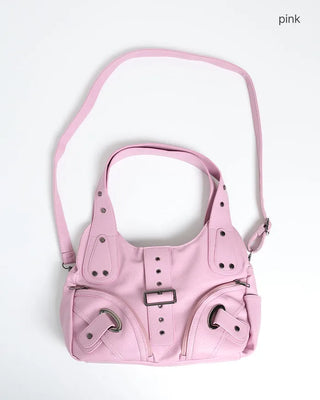 2-Way Belt Studded Leather Big Tote Bag