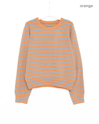 Round neck striped ribbed hem knit
