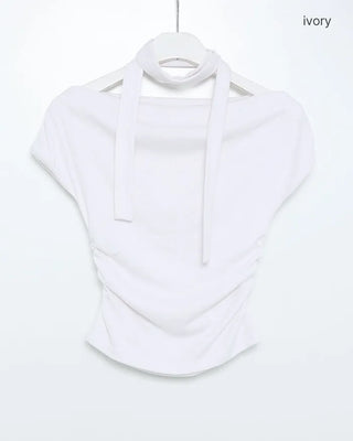 Shoulder shirring detail draped T-shirt