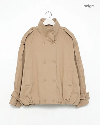 High-neck double-breasted half coat