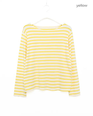Soft boat neck striped long-sleeve T-shirt