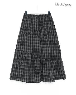 Checked Shirred Long Skirt
