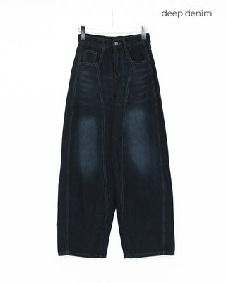 Hip-stitch washed denim pants