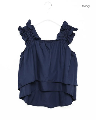 Shirred strap square neck blouse