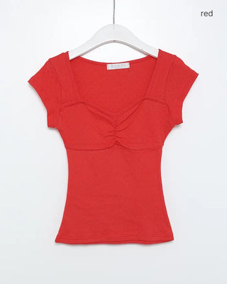 Punching Shirring Short-Sleeve T-Shirt