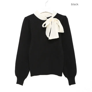 Scarf-layered ribbed knit