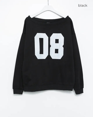 2-Way Shoulder Number Balloon Sleeve Sweatshirt