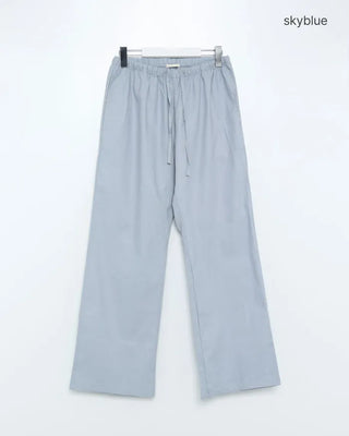 Linen wide-leg pants with elastic waistband