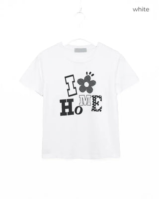 Multi-dot flower lettering half T-shirt