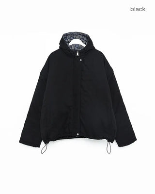 Checked Hooded Layered Overblouson