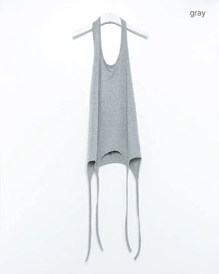 Striped hem halter neck tank top