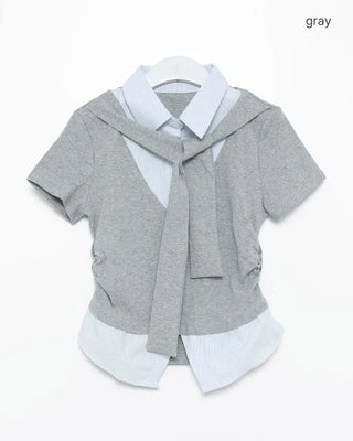 Shoulder Tie Shirt Layered T-Shirt