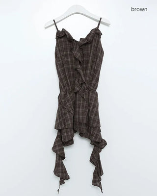 V-neck checkered ruffle camisole