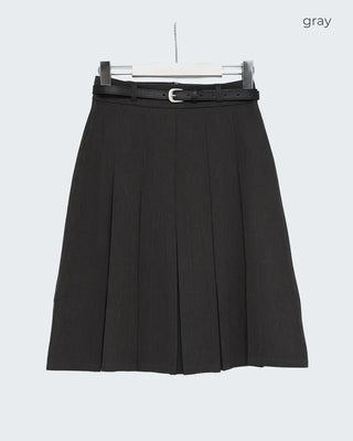 Belted pleated midi skirt
