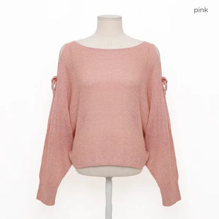 Off-shoulder ribbon knit