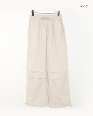 (Unisex) Nylon Wide-Leg Pants with Elastic Waistband