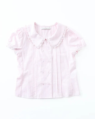 [6th Re-release] (ORIGINAL) Heart Button Lace Puff Blouse