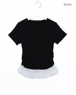 Lace Shirring Half-Sleeve T-Shirt