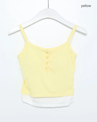 Layered button sleeveless top with built-in cups