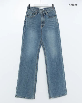 Washed straight denim pants
