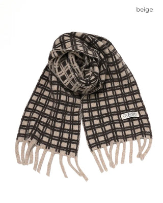 Big check fringe scarf