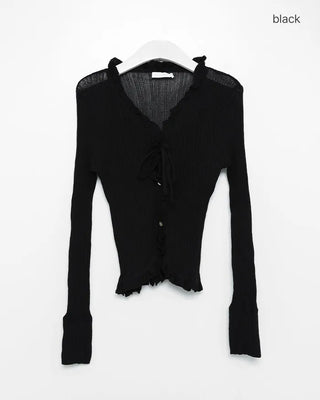 Frilled Crop Point Thermal Cardigan