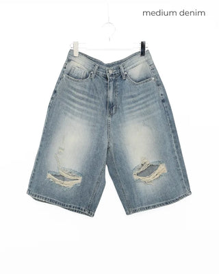 Open detail vintage denim shorts