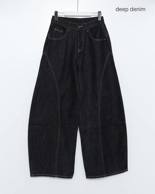 Contrast stitched curved denim wide pants