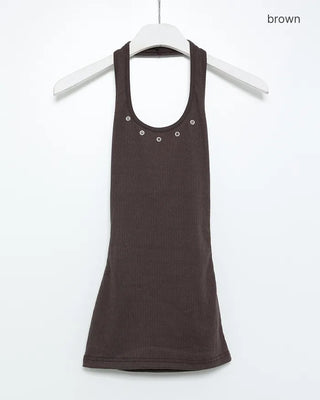 Eyelet halter neck sleeveless top