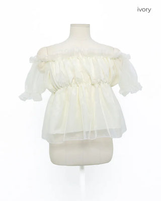 Organza Shirred Off-Shoulder Blouse