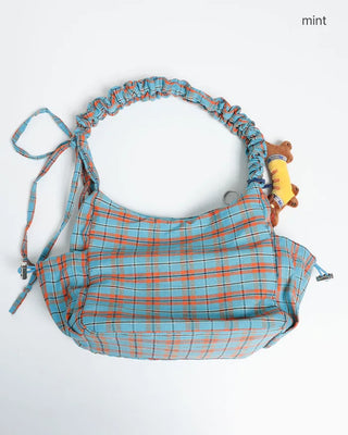 Checked gathered shoulder bag