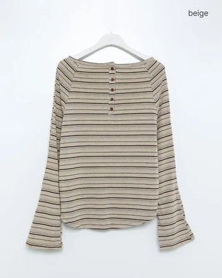 Striped button-down off-shoulder T-shirt