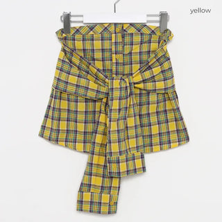 Checked Ribbon Shirt Tube Top