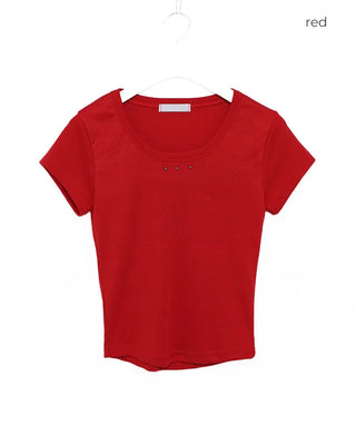 Studded Jewel Neck French T-Shirt