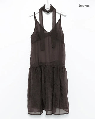 See-through gathered yoke camisole dress