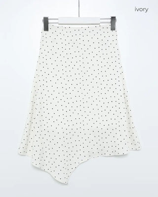 Polka dot asymmetrical midi skirt