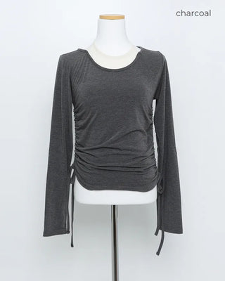 Halter neck layered shirring t-shirt