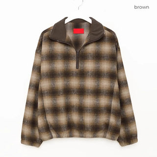(Unisex) Ombre Check Cropped Zip-Up
