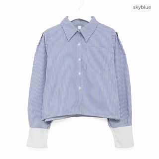 Striped two-tone cropped shirt