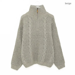 (Unisex) Winter High Neck Half-Zip Knit