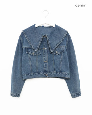 Big Collar Cropped Denim Jacket