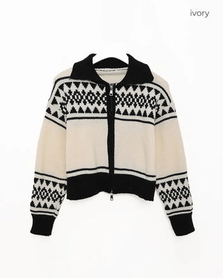Nordic pattern knit zip-up