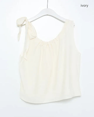 Shoulder ribbon bow tie sleeveless blouse