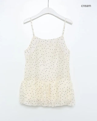 Polka Dot Sheer Balloon Sleeveless Blouse