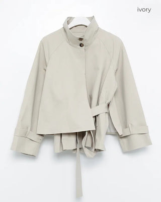 Stand-neck Big Gun Patch Yoke Short Trench Coat