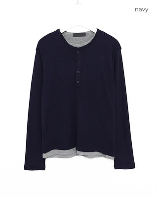 (Unisex) Waffle Layered Henley Neck T-Shirt