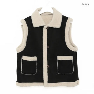 Square pocket sheepskin vest