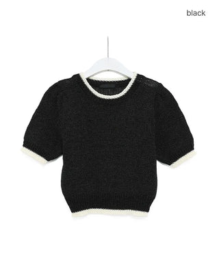 Two-tone boucle short-sleeved knit