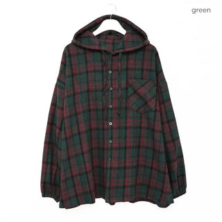 (Unisex) Check Hoodie Shirt Jacket
